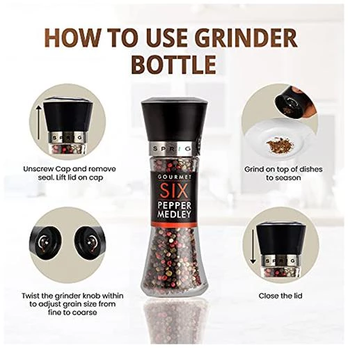 Sprig Six Pepper Medley - Gourmet Whole Mixed Colour Peppercorns, 85 g Grinder Bottle-6.webp